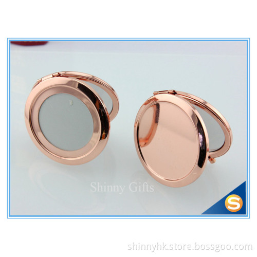 Rose Gold Plating Round Shape Cosmetic Mirror Case
